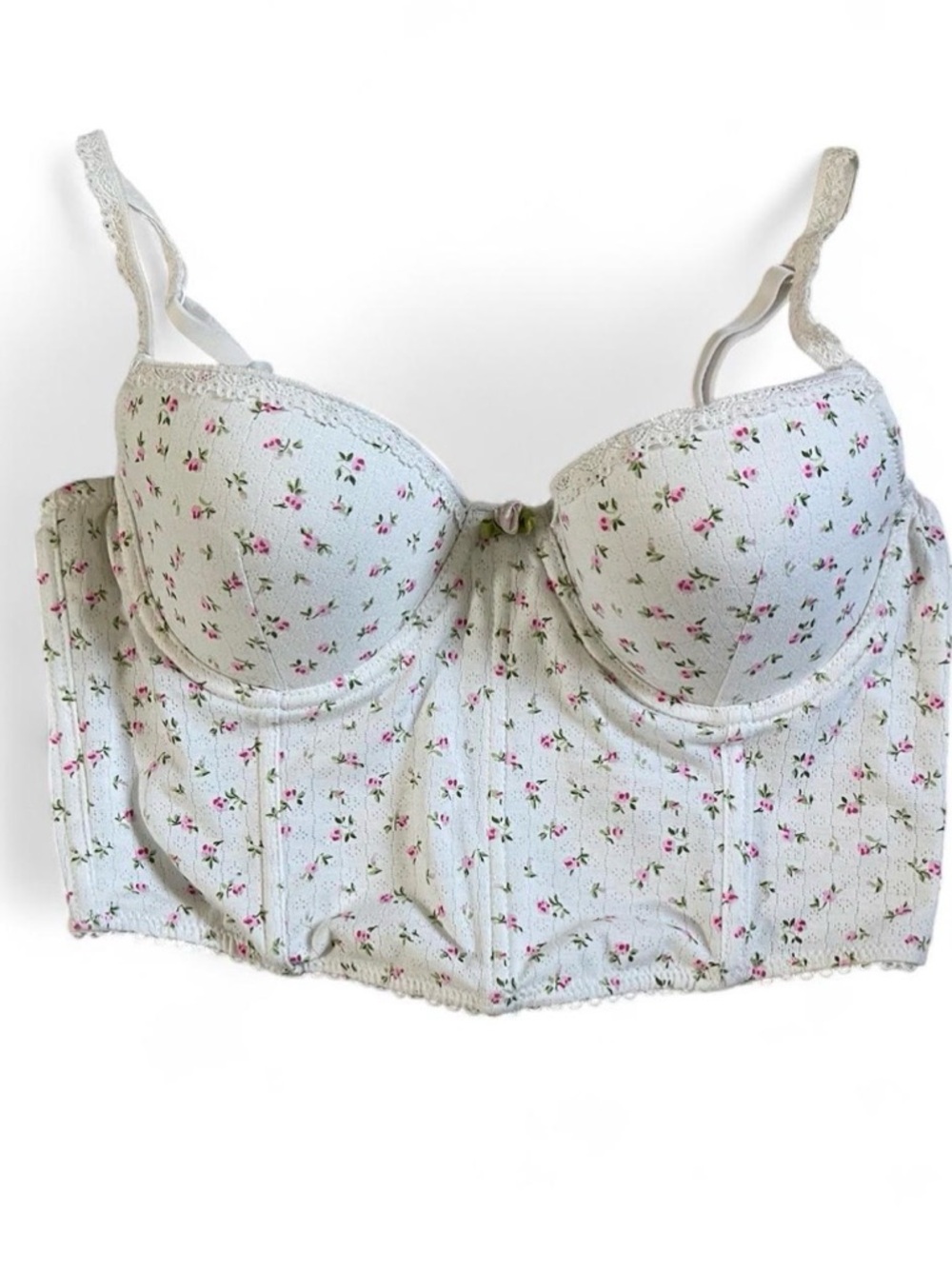 Rampage White Floral Longline Bustier with Pink Rose Print